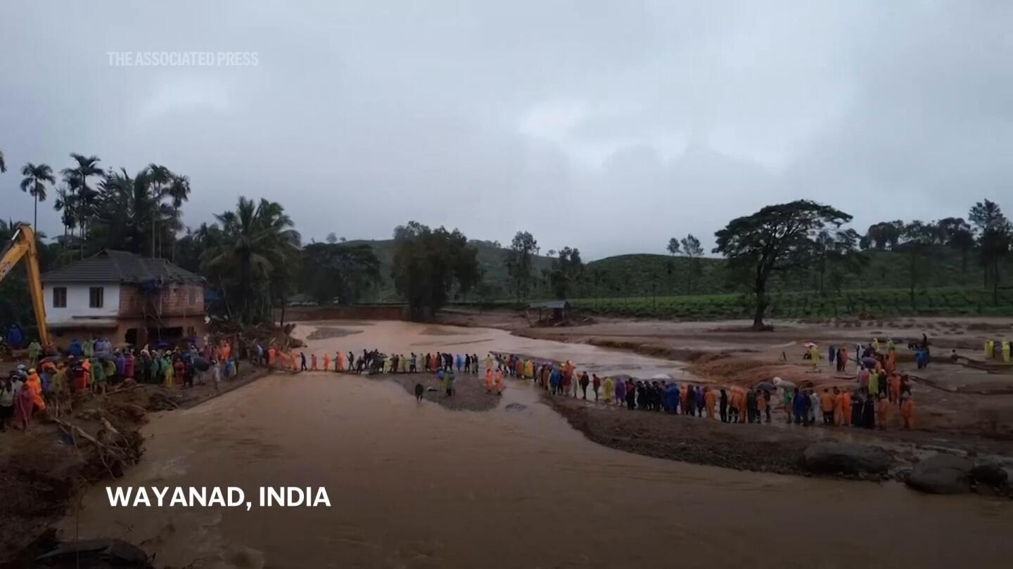 Aerial footage shows rescue workers and damage caused by landslides in Kerala, India | AP News