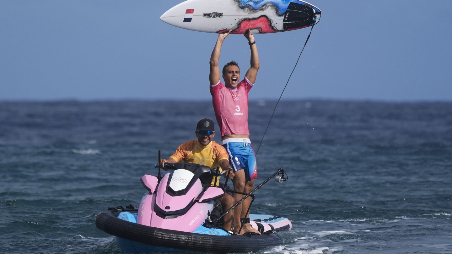 French Polynesian Kauli Vaast wins men’s gold at Paris Olympics surfing competition in Tahiti