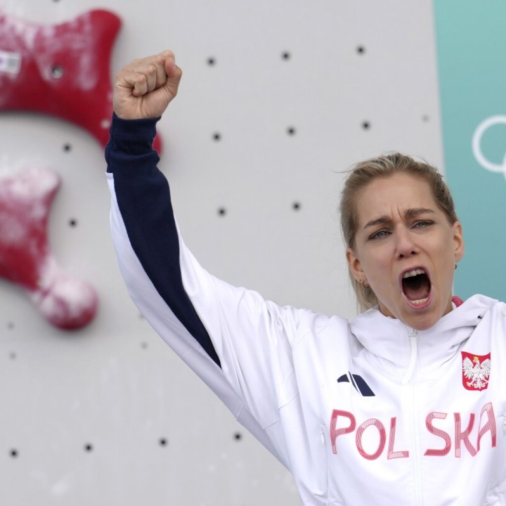 Speed sport climber Aleksandra Miroslaw wins Olympic gold 2 days after twice breaking world record