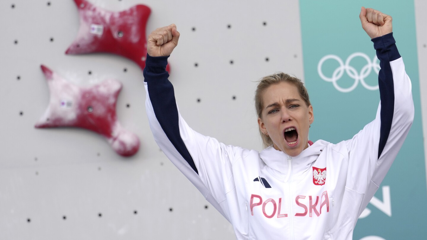 Speed sport climber Aleksandra Miroslaw wins Olympic gold 2 days after twice breaking world record