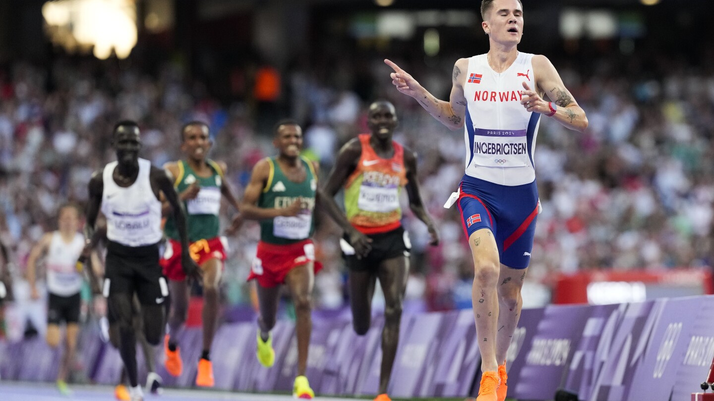 Jakob Ingebrigtsen of Norway wins the 5,000 meters at the Paris Olympics after fourth in 1,500