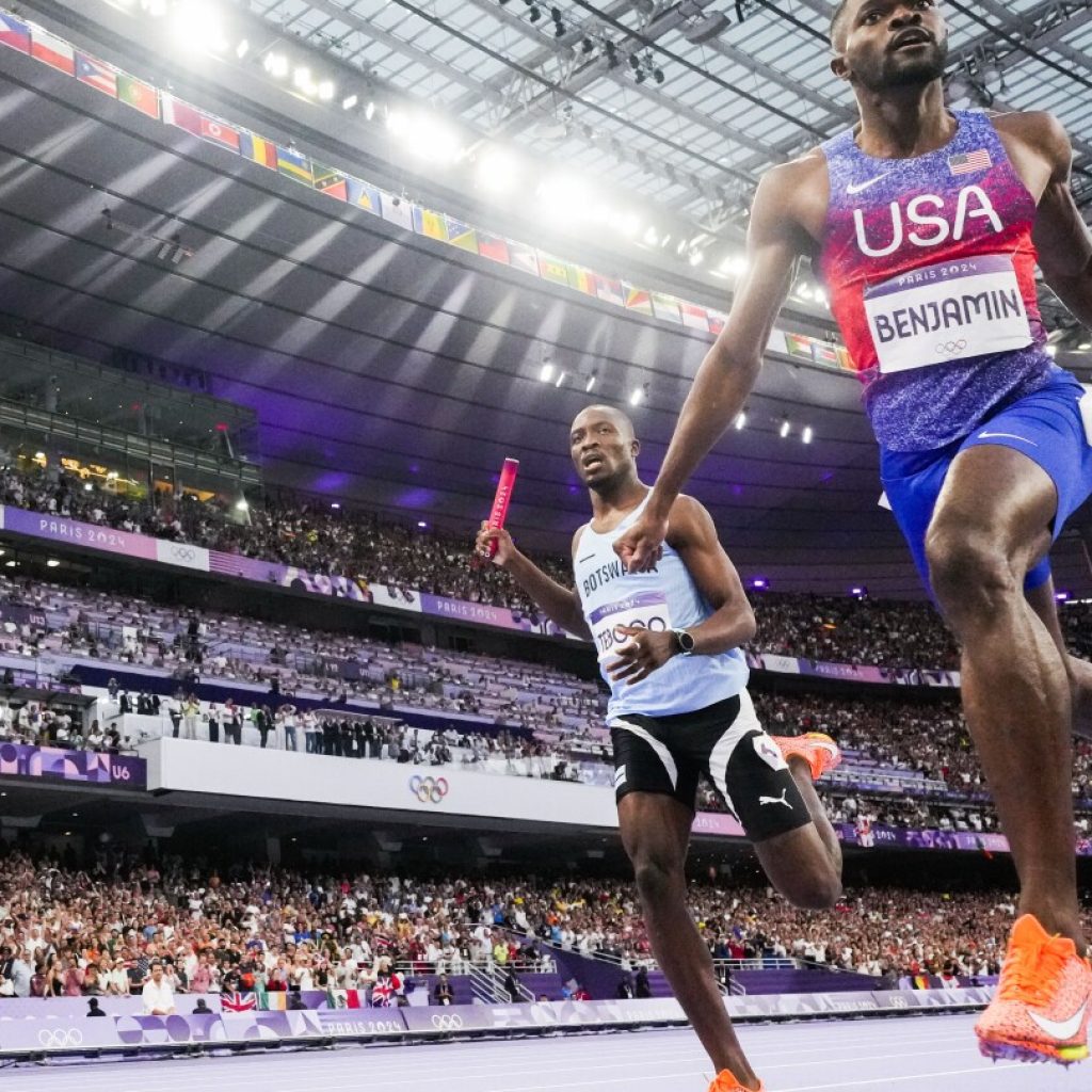 Benjamin of US holds off Tebogo of Botswana to win men’s 4×400 relay at Paris Olympics