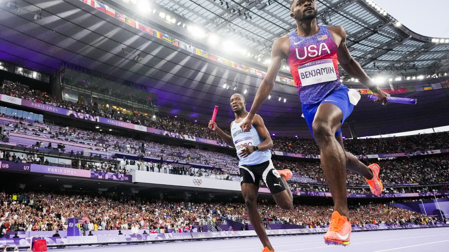 Benjamin of US holds off Tebogo of Botswana to win men’s 4×400 relay at Paris Olympics