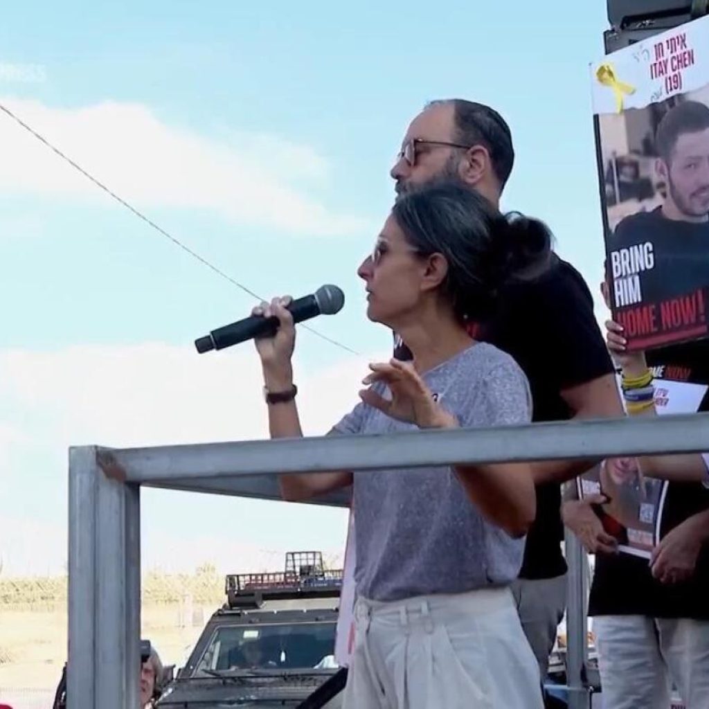 Family members of Israeli hostages held in Gaza send messages to their loved ones during rally | AP News