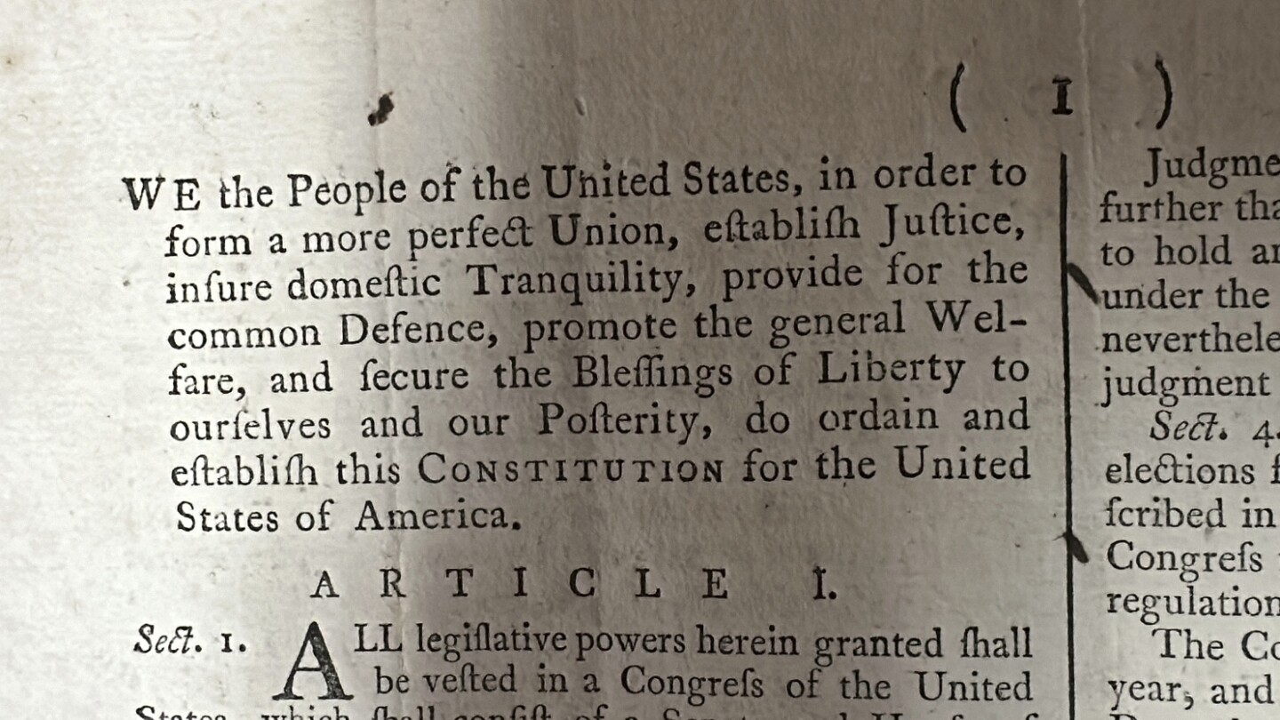 A rare 1787 copy of the US Constitution is up for auction and it could be worth millions