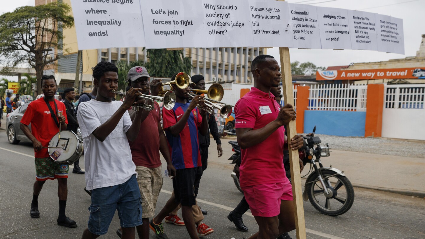 Clad in pink, one heterosexual man protests Ghana’s anti-LGBTQ+ bill