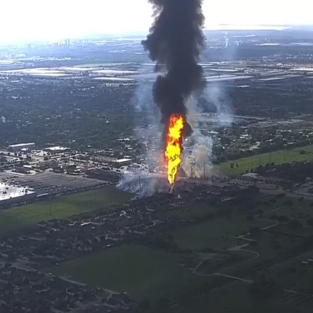 A pipeline has exploded and is on fire in a Houston suburb, forcing evacuations